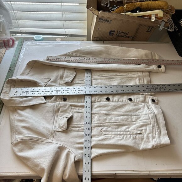 Mutual Weave Mens Denim Jacket Cream Button Front & Pockets Large Jean Relaxed - Picture 4 of 11